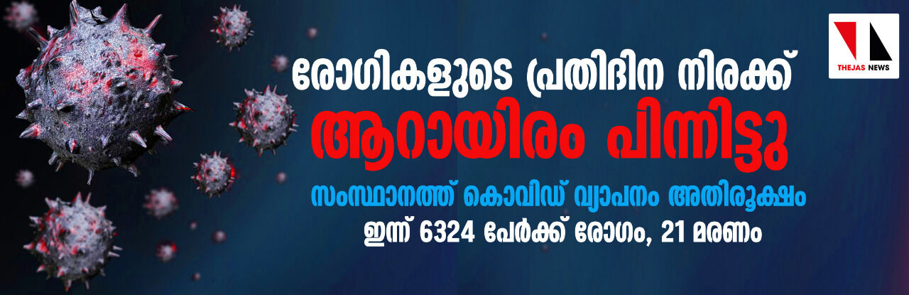 സംസ്ഥാനത്ത് കൊവിഡ് വ്യാപനം അതിരൂക്ഷം; ഇന്ന് 6324 പേര്‍ക്ക് രോഗം, 21 മരണം