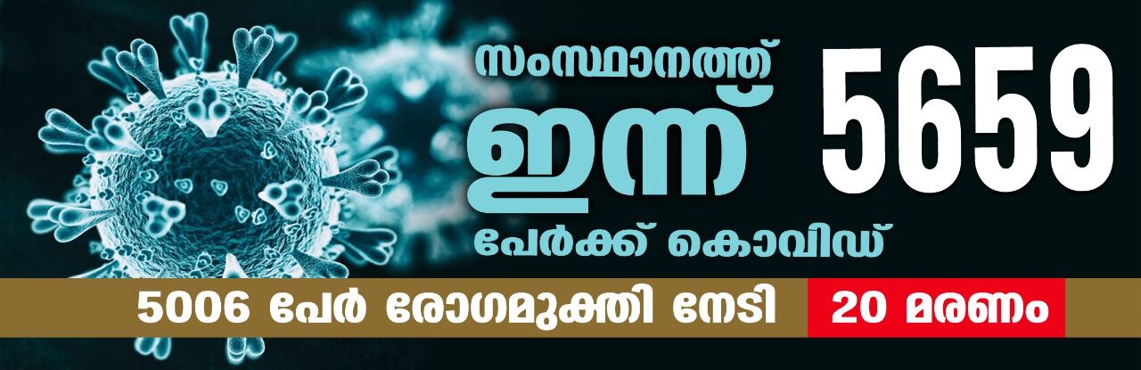 സംസ്ഥാനത്ത് ഇന്ന് 5659 പേര്‍ക്ക് കൊവിഡ്; 5006 പേര്‍ക്ക് രോഗമുക്തി