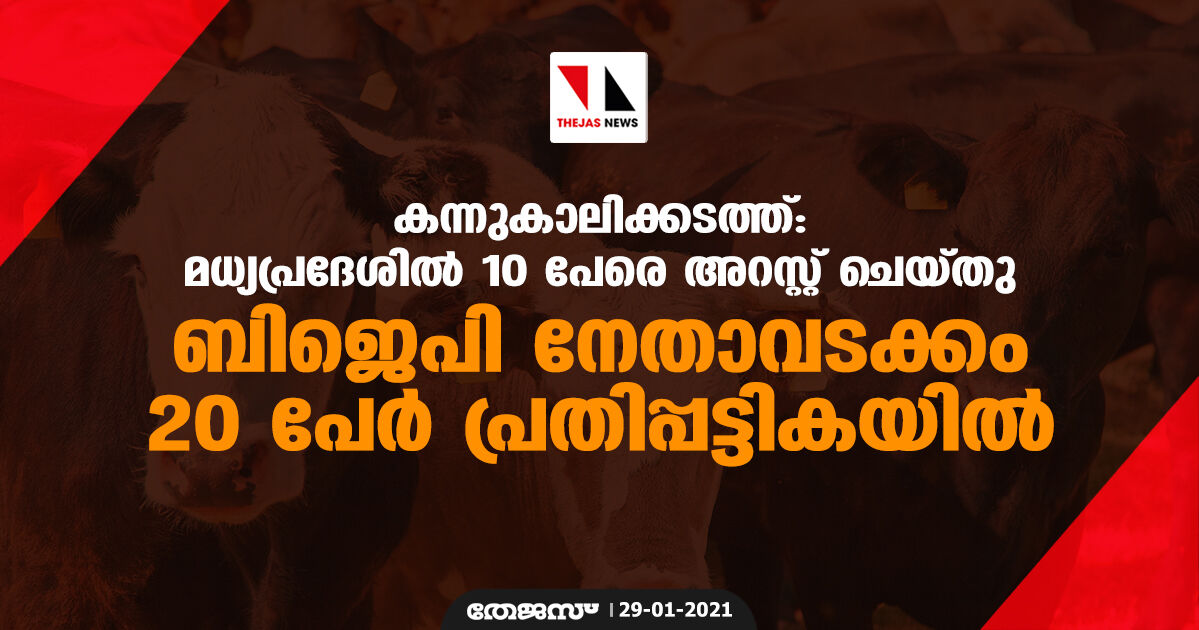 കന്നുകാലിക്കടത്ത്: മധ്യപ്രദേശില്‍ 10 പേരെ അറസ്റ്റ് ചെയ്തു; ബിജെപി നേതാവടക്കം 20 പേര്‍ പ്രതിപ്പട്ടികയില്‍