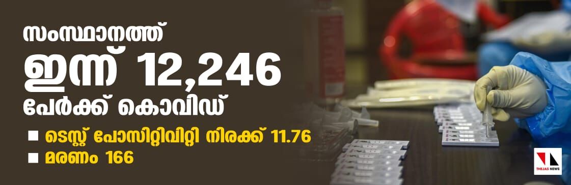 സംസ്ഥാനത്ത് ഇന്ന് 12,246 പേര്‍ക്ക് കൊവിഡ്;  ടെസ്റ്റ് പോസിറ്റിവിറ്റി നിരക്ക് 11.76; മരണം 166