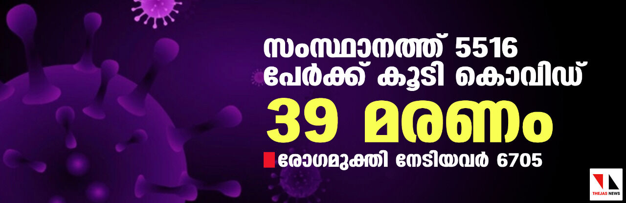 സംസ്ഥാനത്ത് ഇന്ന് 5516 പേര്‍ക്ക് കൊവിഡ്;   മരണം 39