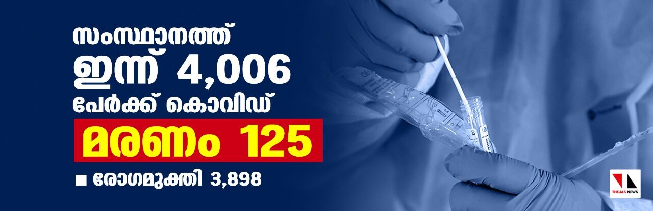 സംസ്ഥാനത്ത് ഇന്ന് 4006 പേര്‍ക്ക് കൊവിഡ്;   മരണം 125