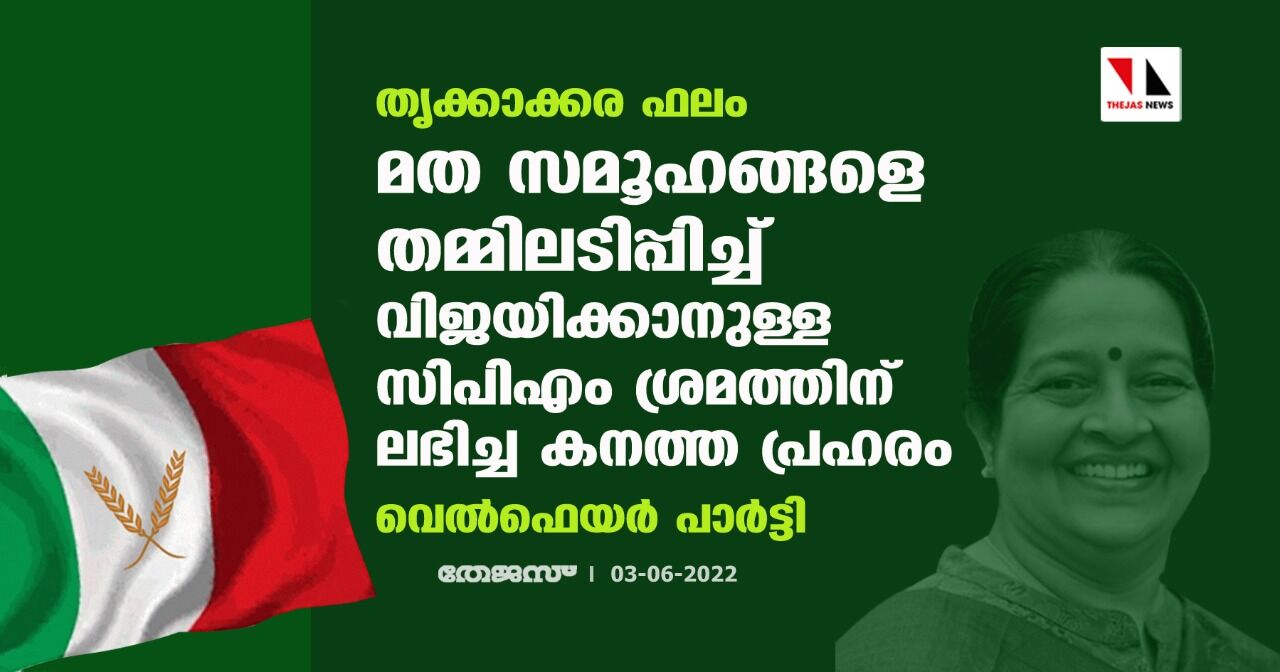 തൃക്കാക്കര ഫലം: മതസമൂഹങ്ങളെ തമ്മിലടിപ്പിച്ച് വിജയിക്കാനുള്ള സിപിഎം ശ്രമത്തിനേറ്റ കനത്ത പ്രഹരമെന്ന് വെല്‍ഫെയര്‍ പാര്‍ട്ടി